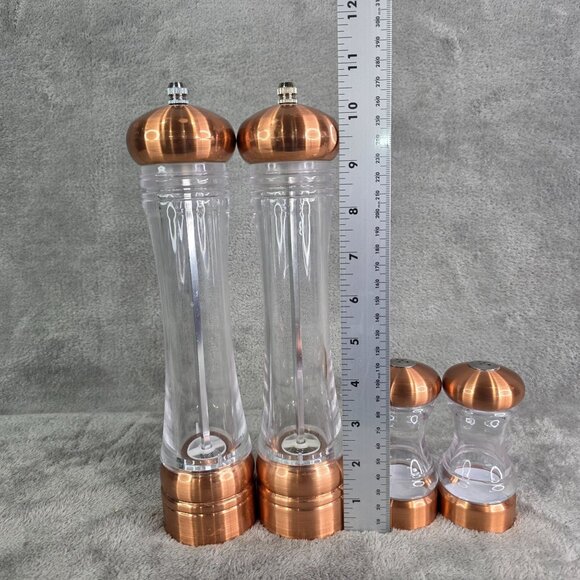 Copper & Clear Acrylic Salt & Pepper Grinder Adjustable Coarseness 4 Pc Set - Picture 7 of 8